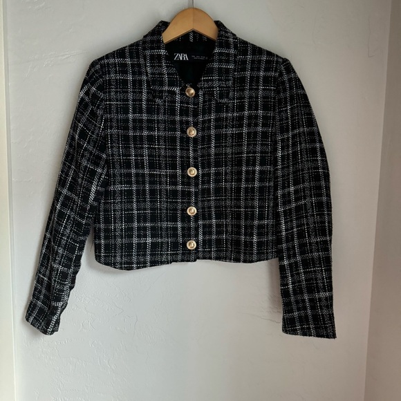 Zara Womens Plaid Tweed Crop Jacket Size‎ L - Picture 13 of 14